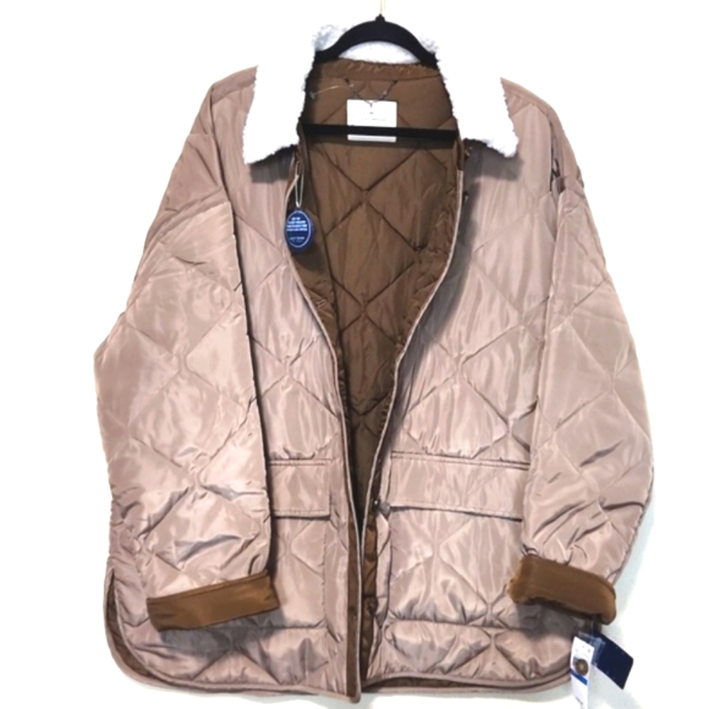 NWT! Lucky Brand Quilted Faux Fur Toffee Tobacco XL - Picture 15 of 15